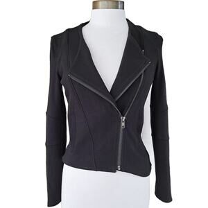 Helmut Lang Black Moto Jacket  Size Small Double Zip Asymmetric Crop Soft